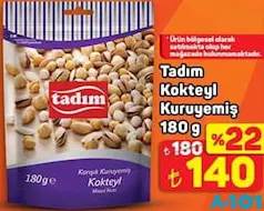 TADIM KOKTEYL KURUYEMİŞ 180 G fiyat ve kampanya bilgisi
